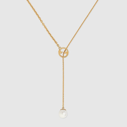 18K Double G Blondie Pearl Drop Necklace