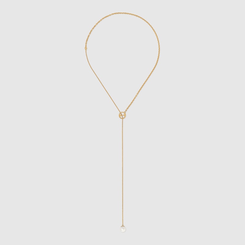 18K Double G Blondie Pearl Drop Necklace