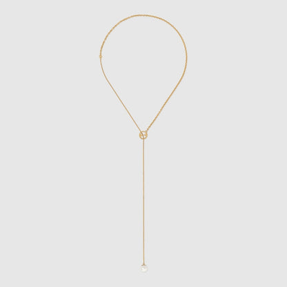 18K Double G Blondie Pearl Drop Necklace