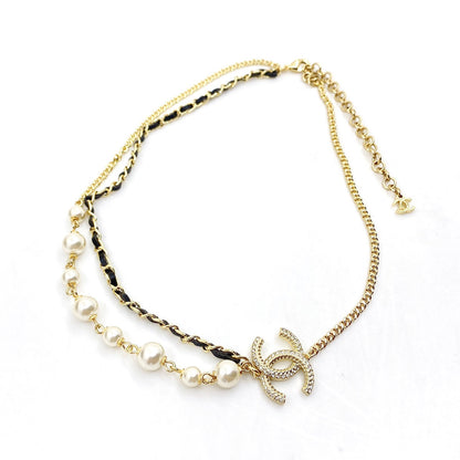 18K CHANEL CC Pearls & Leather Necklace