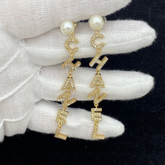 18K CC Script Long Tassel Earrings