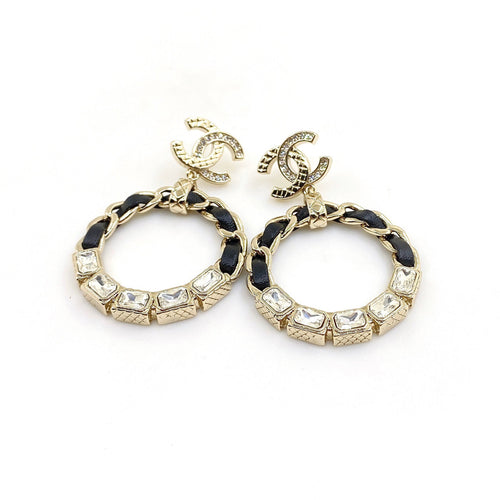 18k CHANEL CC Leather Cricle Earrings