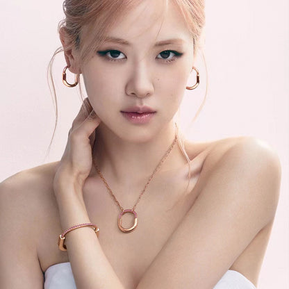 18K T Lock Pink Pav¨¦ Diamonds Necklace