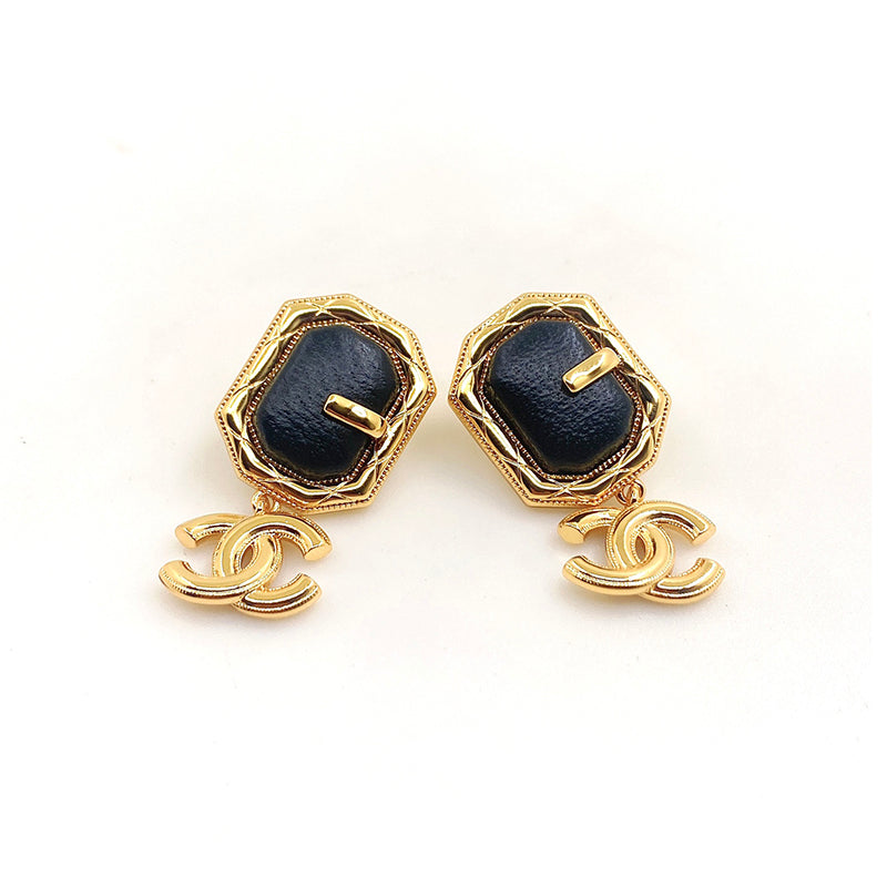 18K CC Pendant Leather Earrings