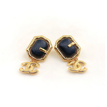 18K CC Pendant Leather Earrings