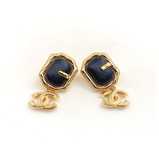 18K CC Pendant Leather Earrings