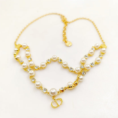 18K CD Long Pearl Chain Necklace