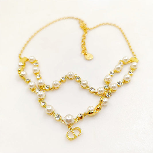 18K CD Long Pearl Chain Necklace