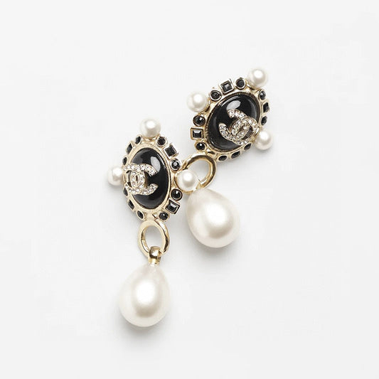 18K CC Pearl Pendant Earrings