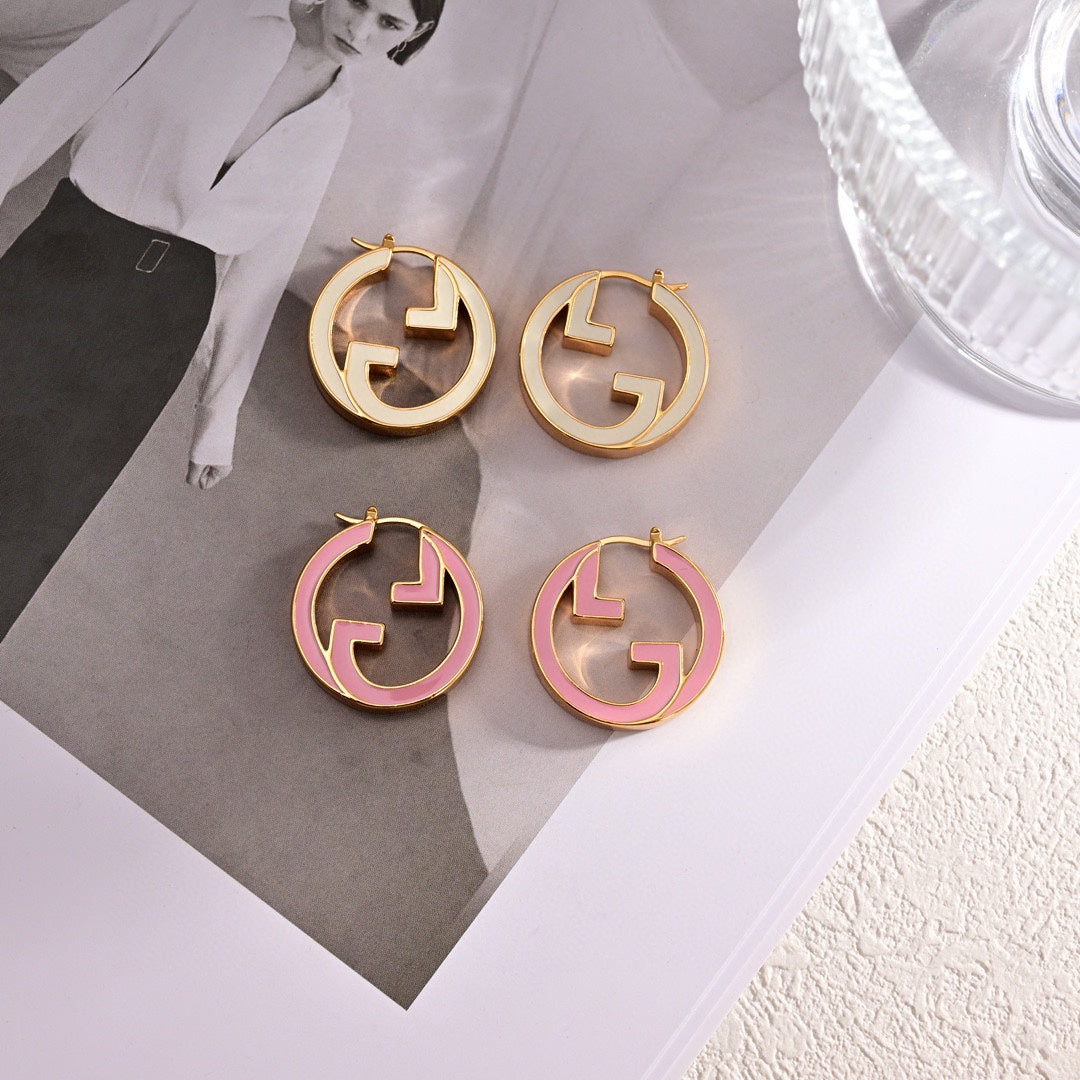 18K Double G Pink Hollow Earrings