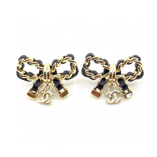 18K CHANEL Bow Tie Strass Earrings