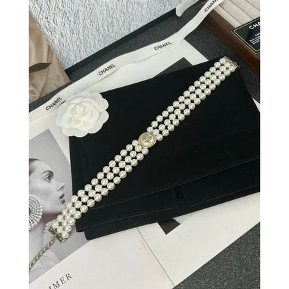 18K CC Choker Pearl Chain Necklace