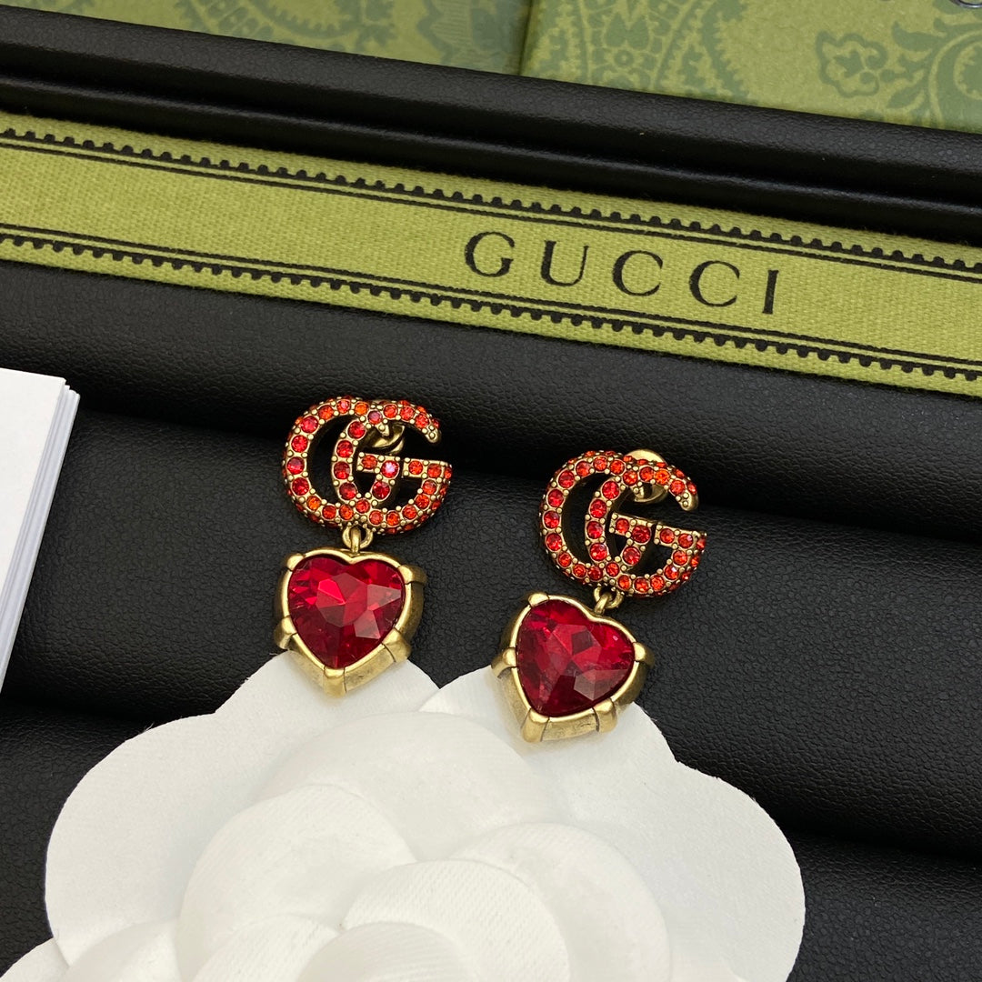 18K Double G Red Crystal Earrings