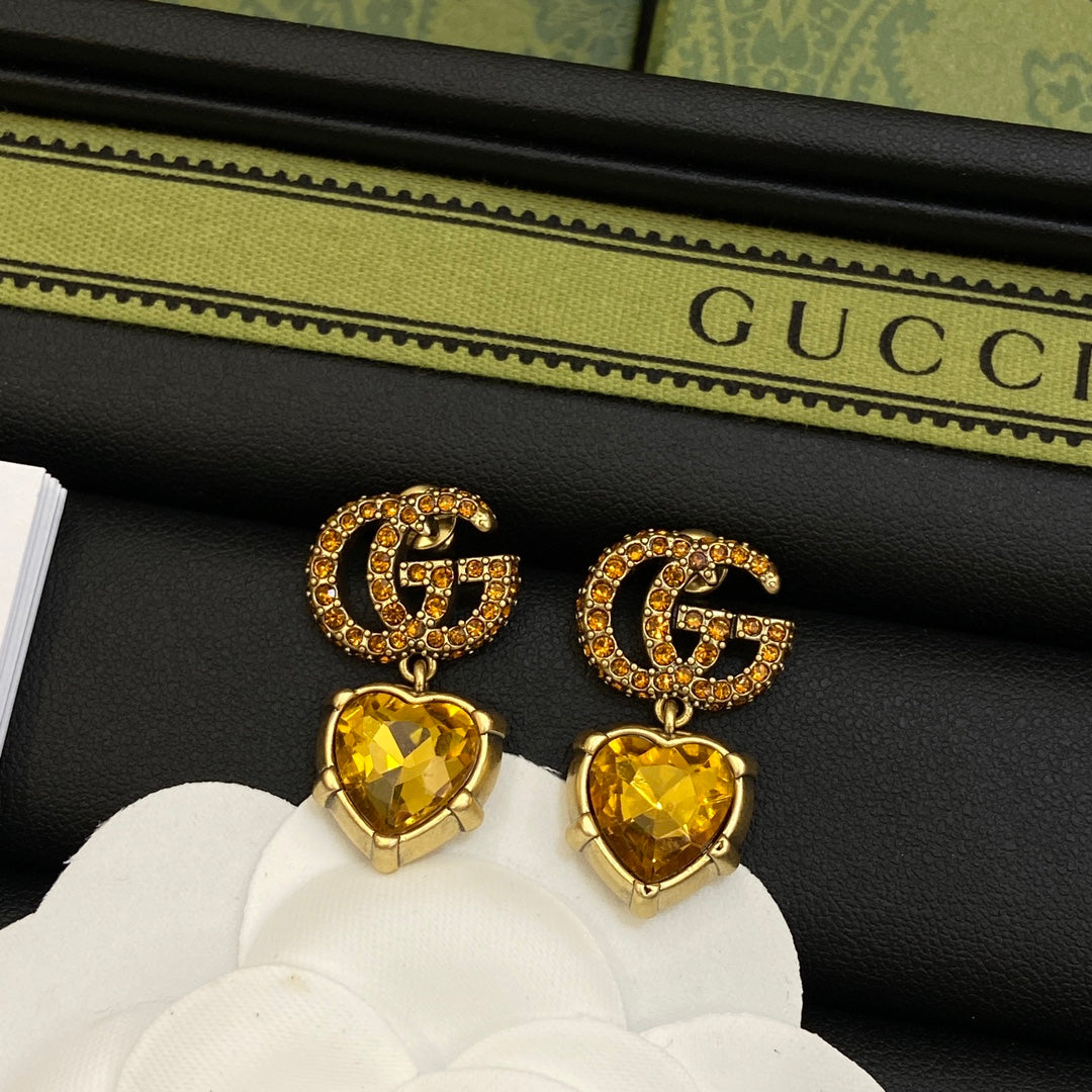 18K Double G Yellow Crystal Earrings