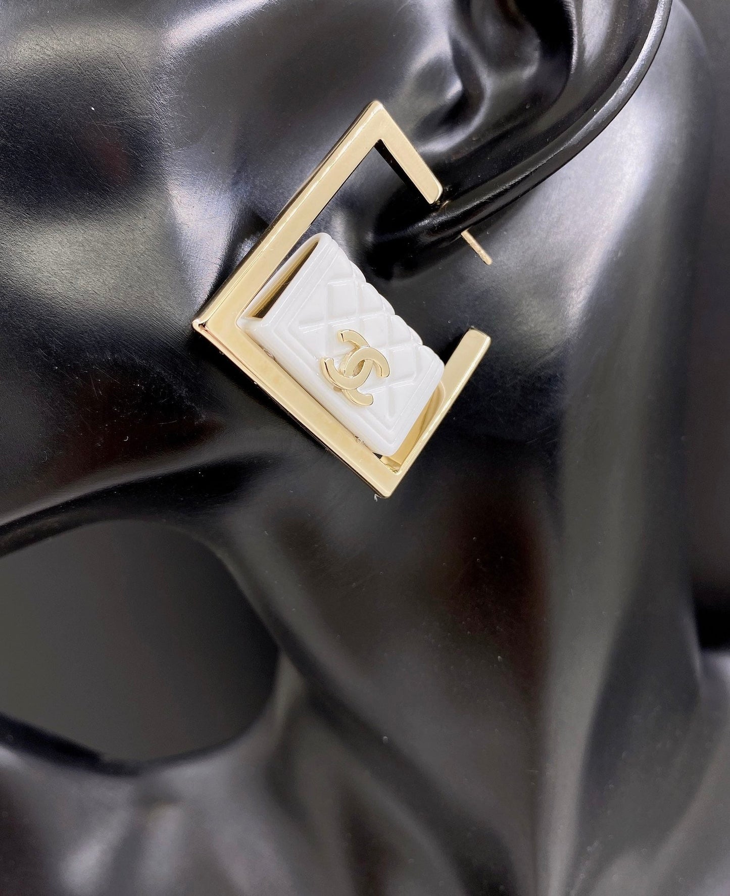 18K CC White Bag Pendant Earrings