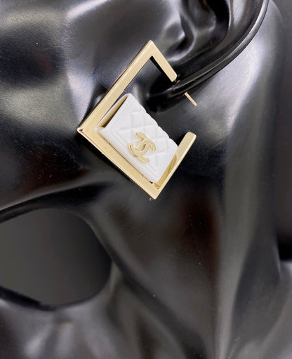 18K CC White Bag Pendant Earrings