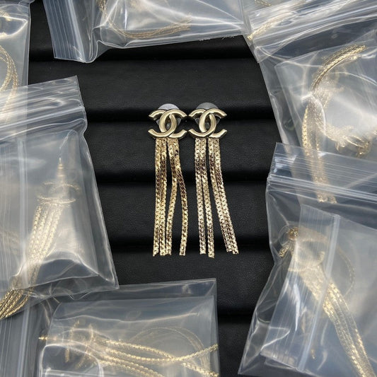 18K CC 24B Long Tassel Earrings