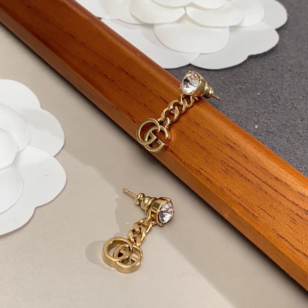 18K Double G Crystal Chain Earrings