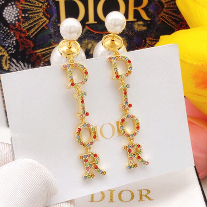 18K CD Color Crystal Script Earrings