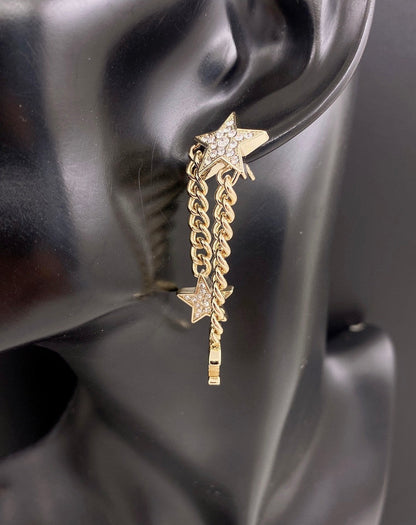 18K CC Star Diamonds Long Earrings