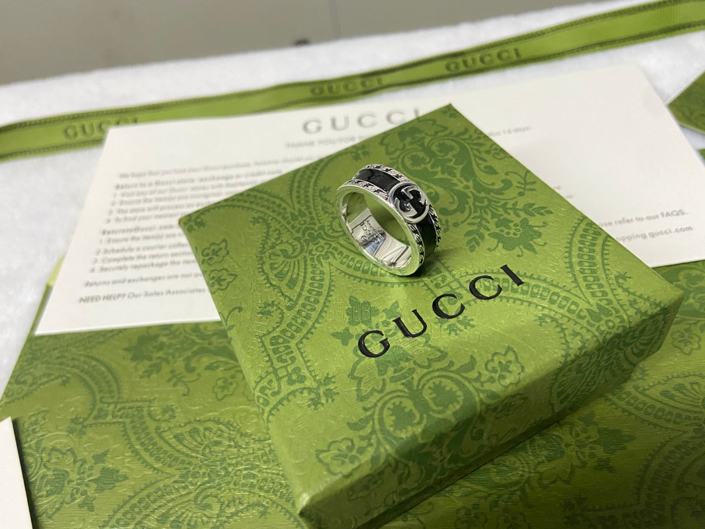 Double G Interlocking G Black Enamel Ring