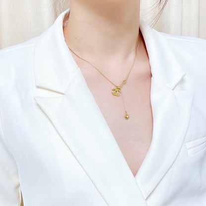 18K CC Heart Pendant Gold Necklace