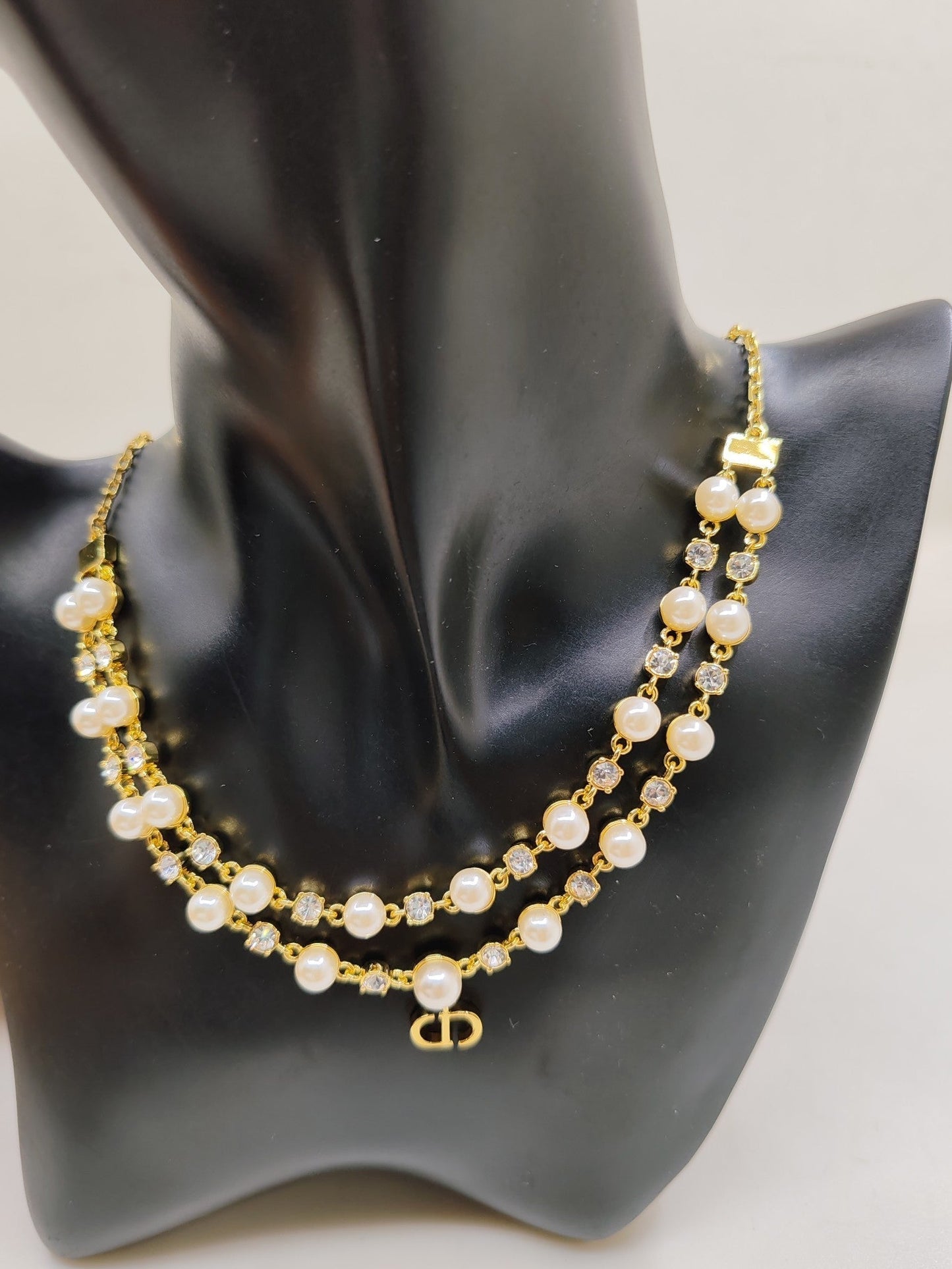 18K CD Long Pearl Chain Necklace