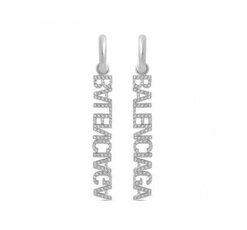 18k Balenciaga Typo Mirror Hoop Crystals Earrings