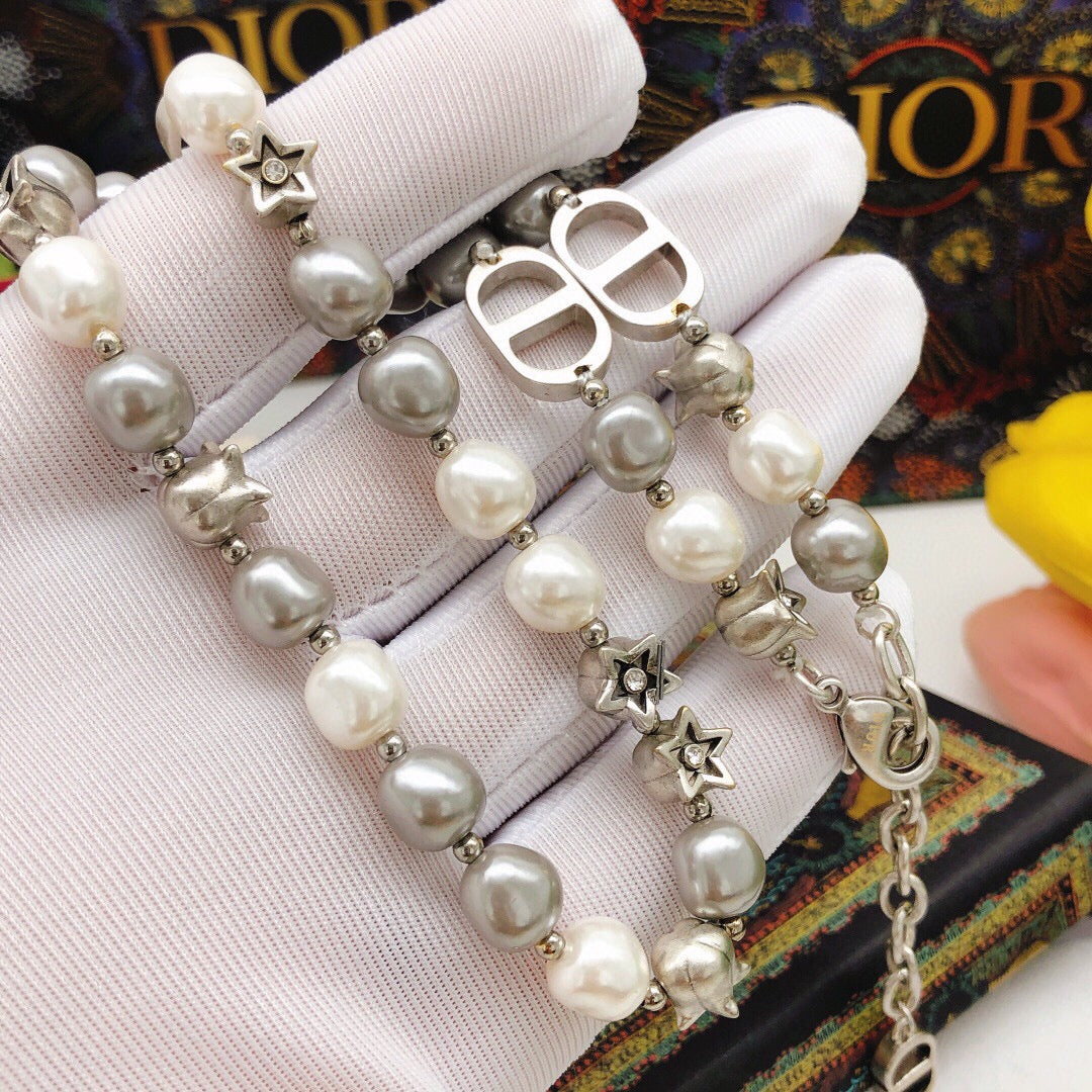 18K CD Pearls And Stars Necklace