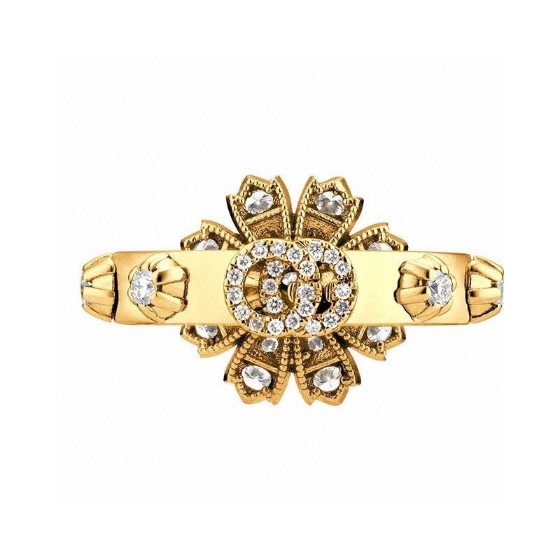 18K Double G Diamond Flower Ring