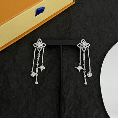 18K Louis Diamond Flowers Long Earrings