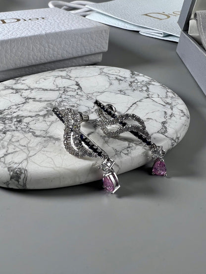 18K CD Vintage Purple Crystal Earrings