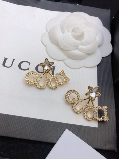 18K Double G Script Star Earrings