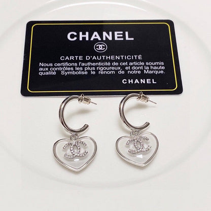 18K CC White Heart Earrings