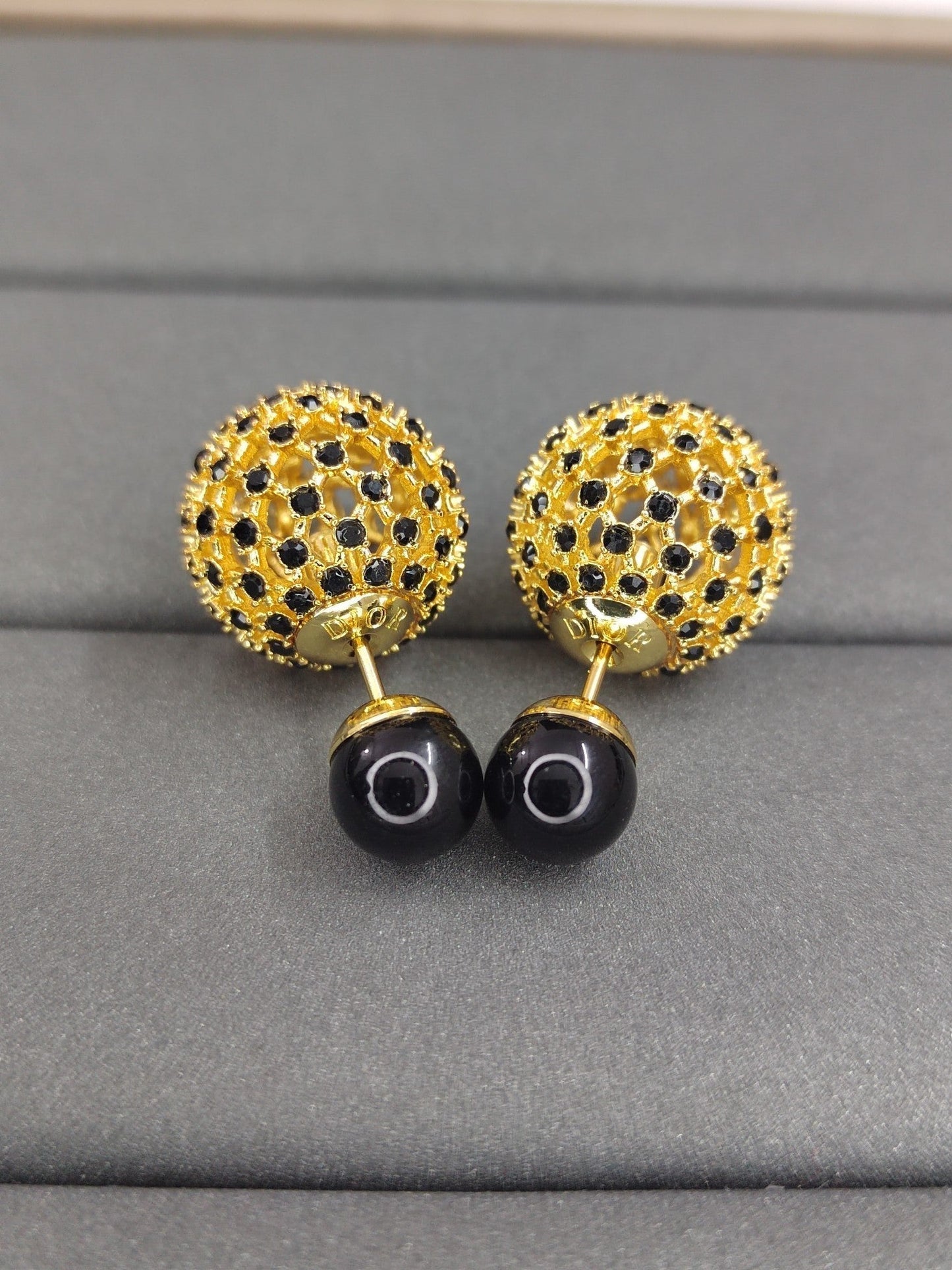 18K CD Tribales Black Stone-Effect Resin Pearls Earrings