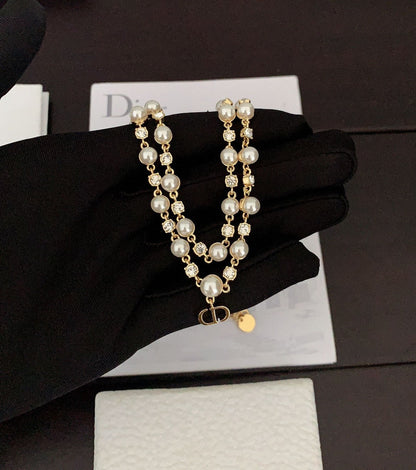 18K CD Long Pearl Chain Necklace