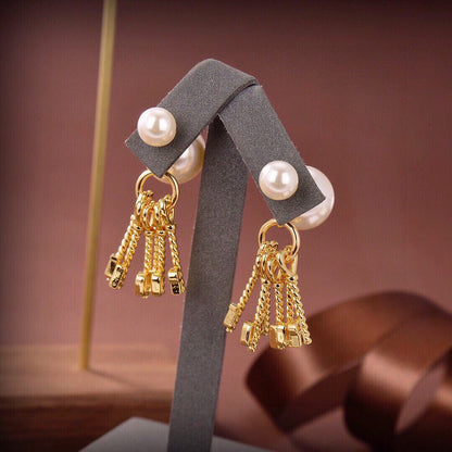 18K CD Tassel Pearls Earrings