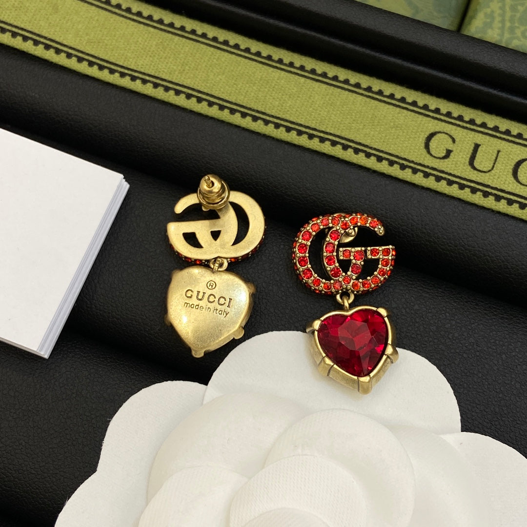 18K Double G Red Crystal Earrings