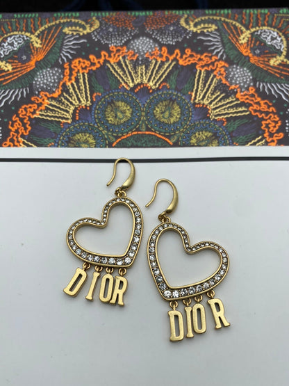 18K CD Heart Crystal Earrings