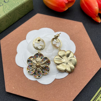 18K Double G Color Crystals Flower Earrings