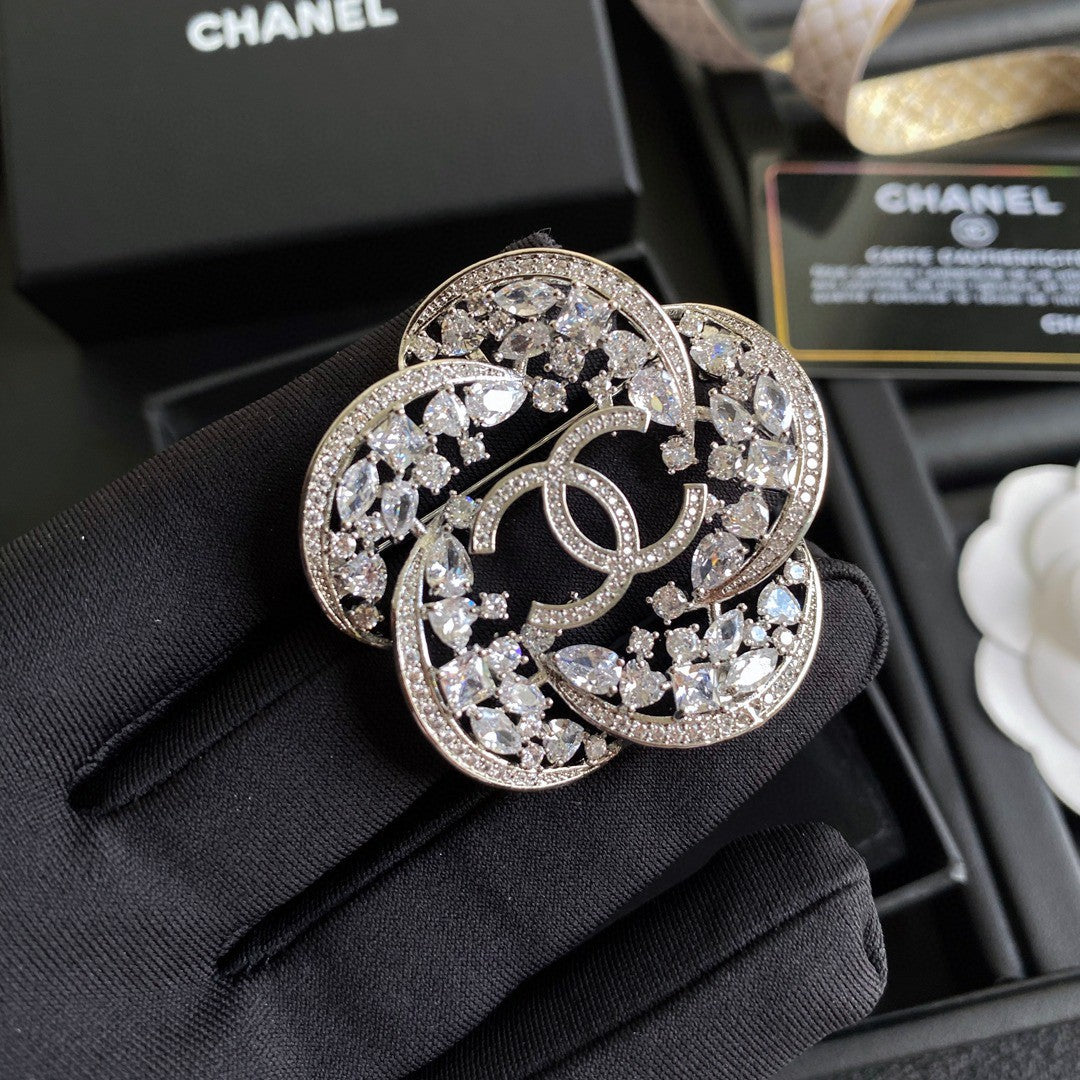 18K CC Camellia Crystals Brooch