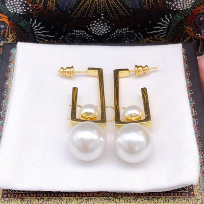 18K CD Square Pearl Earrings
