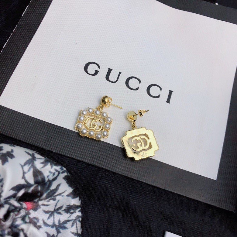 18K Double G Square Pearls Earrings