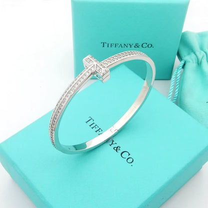18K T1 Wide Diamond Bangle Bracelet