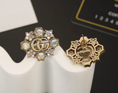 18K Double G Blue Flowers Earrings