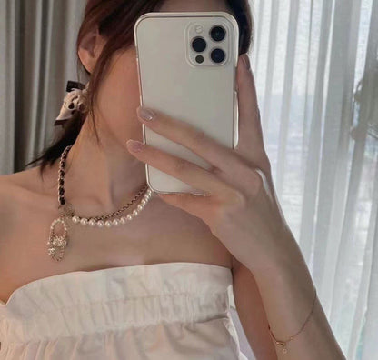 18K CC Pearl Bag Pendant Necklace