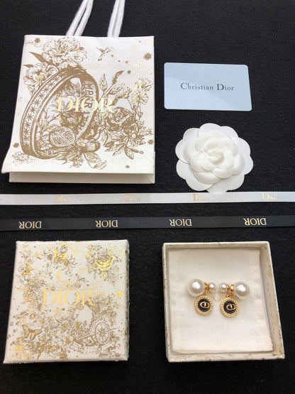 18K CD Black Pearls Earrings