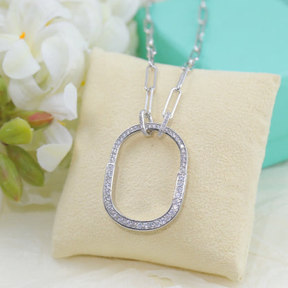 18K T Lock Pendant Pav¨¦ Diamonds Necklace