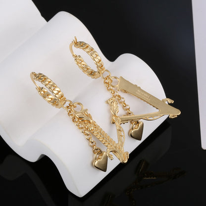 18K Heart Long Earrings