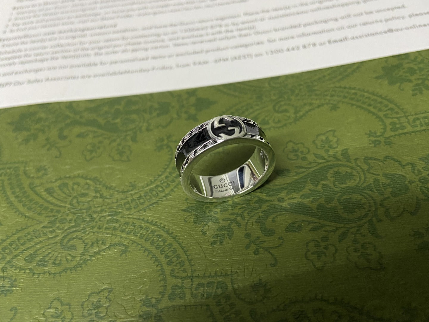 Double G Interlocking G Black Enamel Ring